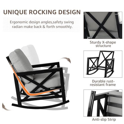 NATURAL EXPRESSIONS 3 Piece Patio Rocking Bistro Set, 6.5'' Thick Cushions