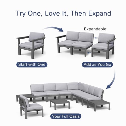Stoog 11-Piece Patio Furniture Set, All-Weather Outdoor Sectional Sofa Set - Modular & Waterproof HIPS Frame, Quick-Dry Olefin Cushions, Grey