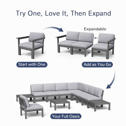 Stoog 11-Piece Patio Furniture Set, All-Weather Outdoor Sectional Sofa Set - Modular & Waterproof HIPS Frame, Quick-Dry Olefin Cushions, Grey