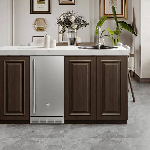 cureder 15 Inch Outdoor Refrigerator, Weather Proof Stainless Steel Beverage Beer Cooler Under Counter Fridge, Indoor/Outdoor Refrigerator with 3 Shelves for Patio Kitchen and Commercial Use