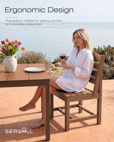 SERWALL Outdoor Dining Set, 9 Piece HDPE Armless Dining Set, Brown