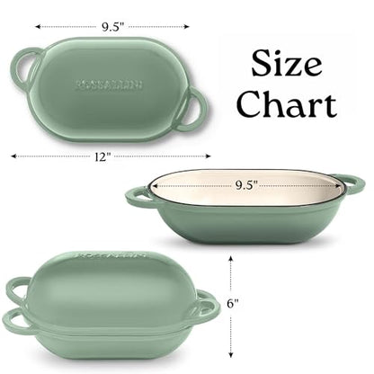 ROSSALLINI Signature Enameled Cast Iron Sourdough Bread Oven | Non-Stick with Tight Fitting Lid for Perfect Baking and Bread Making | 2QT Oval Oven With Lid [Oyster Grey]