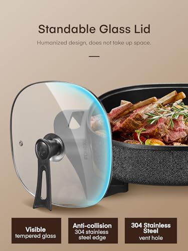 FOHERE 12 Inch Deep Non Stick Electric Skillet, Electric Frying Pan with Adjustable Temperature Control, Heat Resistant Handles and Non-stick Coating Easy to Clean, Quick Even Heating, 1360W, Black
