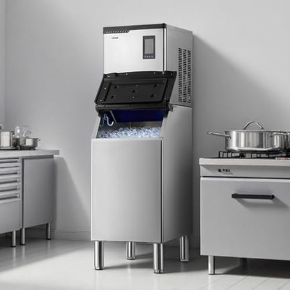 VEVOR Commercial Ice Maker Machine, 300LBS/24H Ice-Making Machine, Ice Maker with 300LBS Stainless Steel Storage Bin, Auto Self-Cleaning, and Touchscreen, for Bar Cafe Restaurant Business