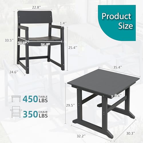 Shintenchi 5 Pieces Outdoor Dining Set,HDPE Dining Set for 4,Deep Gray