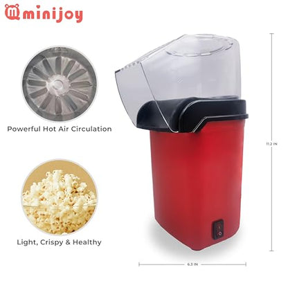 Mminijoy Hot Air Popcorn Maker Popcorn Machine Popcorn Popper, Small Oil-Free Electric Air Popper with Measuring Scoop, 3-Min Fast Popping for Home Movie Nights & Snacks