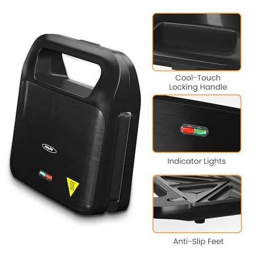 3 in 1 Electric Sandwich Maker with Removable Nonstick Plates - 750W, Black for Belgian Waffle/Panini/Grill/Pancake Griddle/Breakfast, Dishwasher Safe, Cool Touch Handle, Easy to Clean & Store