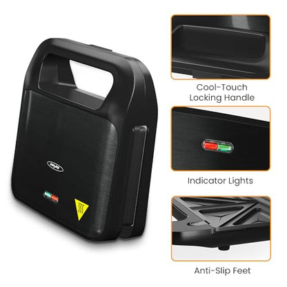 3 in 1 Electric Sandwich Maker with Removable Nonstick Plates - 750W, Black for Belgian Waffle/Panini/Grill/Pancake Griddle/Breakfast, Dishwasher Safe, Cool Touch Handle, Easy to Clean & Store