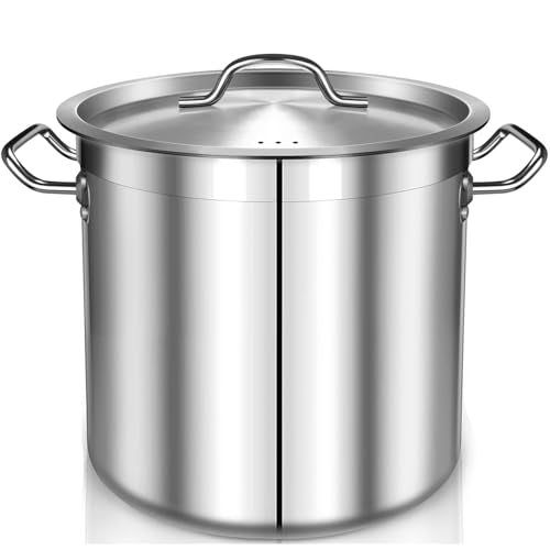 Falaja Stock Pot 20 Quart - Stainless Steel Stock Pot with Lid – Heavy-Duty Cooking Pot for Soup, Stew, Pasta – Commercial & Home Use, Induction Compatible - 5 Gallon
