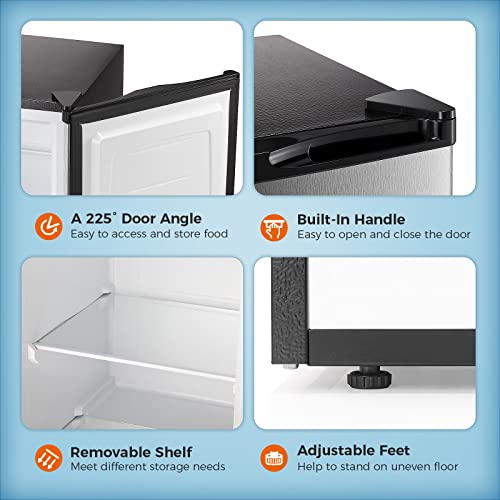 Kismile Small Freezer Upright, 3.0 Cu.ft Mini Freezer with Adjustable Thermostat, Removable Shelves, Reversible Single Door, Stand Up Freezer for Bedroom/Home/Dorms/Apartment (Stainless Steel)