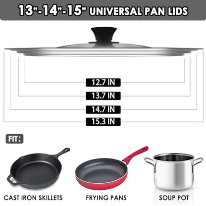GDDGCUO 13-14-15 in Universal Pan Lid, Extra Large Stainless Steel Pot Lid for Pots, Pans, Skillets, Replacement Frying Pan Lid with Heat Resistant Silicone Knob, Dishwasher Safe