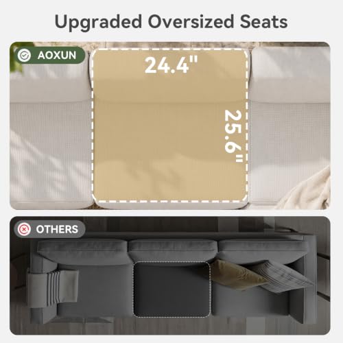 Aoxun Patio Furniture Set with 10'' Thick Cushions (8 Piece, Gray/Beige)