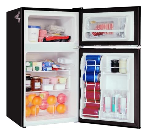 Frigidaire Retro Compact Fridge Freezer Combo, 3.1 cu. ft. Capacity, Small Top Freezer Refrigerator, Mini Fridge with Built-in Bottle Opener – 19”"D x 20.5" W x 33.5" H (Black)