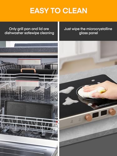 Induction Cooktop 2 Burners, Double Induction Griddle Cooktop 1800W with Removable Iron Cast Griddle Pan Non-stick, Independent Temperature Control, 8 Power Levels, 99 Min Timer for Magnetic Cookware