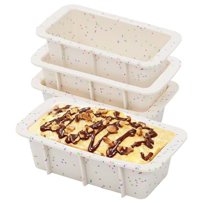 CAKETIME Silicone Mini Loaf Pans Set of 4, 2.7x5.4 Inch Non-Stick Mini Bread Loaf Pans for Baking Homemade Toast, Brownie, Loaf, Cake, Meatloaf