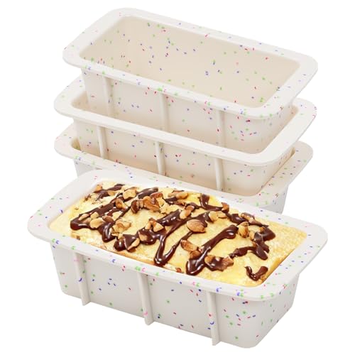 CAKETIME Silicone Mini Loaf Pans Set of 4, 2.7x5.4 Inch Non-Stick Mini Bread Loaf Pans for Baking Homemade Toast, Brownie, Loaf, Cake, Meatloaf