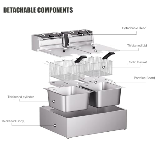 20.7Qt Deep Fryer, 3400W Electric Countertop Deep Fryer with 2 x 6.35 QT Removable Basket Commercial Deep Fryers Frying Machine w/Temperature Control