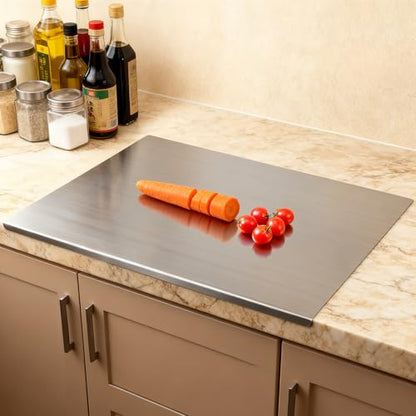 GVUHR 304 Stainless Steel Cutting Board for Kitchen- Large L-Shaped Bread Board,Double-Sided Chopping Board for Baking,Non Adhesive Bread Cutting Board (Medium)