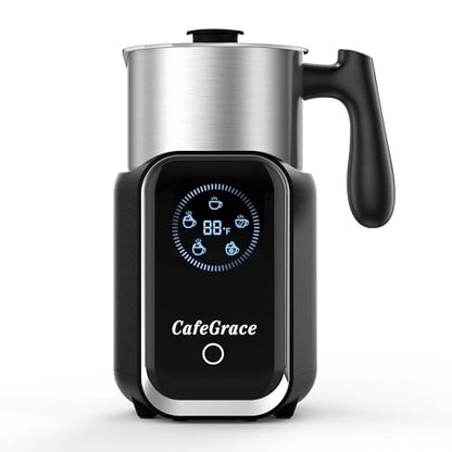 CafeGrace 5-in-1 Milk Frother and Steamer, 21 oz Split Milk Frother, Removable Automatic Electric Milk Frother Dishwasher Safe, for Latte, Cappuccino, Hot and Cold Milk Froth, Chocolate Milk