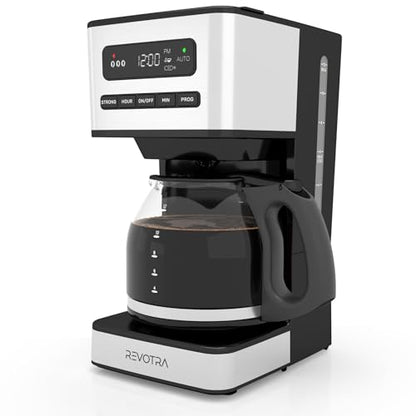 REVOTRA 12 Cup Programmable Coffee Maker, Hot and Iced Coffee Makers, Regular & Strong Brew Drip Coffee Machine, 1-4 Cup, 24H Timer, Auto Shut-Off, Keep Warm, Pause & Serve
