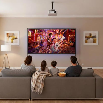 Projector Screen with Stand, Wootfairy 120 inch Portable and Foldable Indoor Outdoor Projection Screen 16:9 4K HD Rear Front Wrinkle-Free Movie Screen with Carry Bag for Home Theater Backyard Cinema