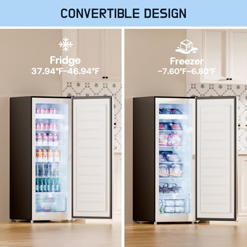 Upstreman 7.0 Cu.Ft Upright Freezer, Large Capacity Stand Up Freezers with 5 Adjustable Shelves, Convertible Refrigerator/Freezer, Reversible Door for Home, Basement, Apartment (Stainless)