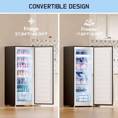 Upstreman 7.0 Cu.Ft Upright Freezer, Large Capacity Stand Up Freezers with 5 Adjustable Shelves, Convertible Refrigerator/Freezer, Reversible Door for Home, Basement, Apartment (Stainless)