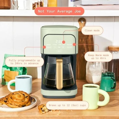 Wonderful Programmable 12-Cup Coffee Maker with Touch Controls, Auto Brew Timer, 1200W, 3 Brew Strengths, Keep Warm, Dishwasher-Safe, Premium Countertop Coffee Machine (Sage Green)
