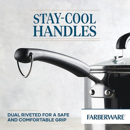 Farberware Brilliance Stainless Steel Saucepan/Saucepot with Glass Lid, 3 Quart, Dishwasher Safe and Induction Ready, Compatible with All Cooktops, Stainless Steel Kitchenware