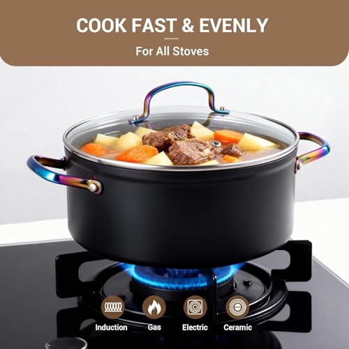 Ammeloo 17 Pcs Ceramic Cookware Set, Induction Pots and Pans Set Non Stick, Premium Colored Stay Cool Handle, Non Toxic PFOA PFOS Free, Oven Safe & Compatible with All Stovetops, Black