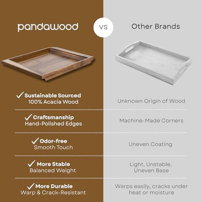 PANDAWOOD Wood Serving Tray - Large Acacia Wooden Tray for Coffee Table Ottoman - Ottoman Tray Decor - Rectangle Wood Tray for Kitchen Counter 15.7"x11"