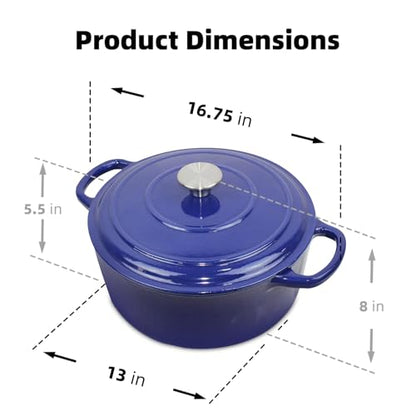 Cast Iron Enameled Pot/Casserole/Duch Oven 9 Qt. with Cover, Blue