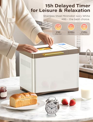 KBS 20-IN-1 Bread Maker with Custom Program, 650W Bread Machine with Nonstick Ceramic Pan & Stainless Steel Paddle, 2.2LB Bread Maker Machine, Polish Bread, Gluten-Free, Touch Panel,15H Timer,3 Colors