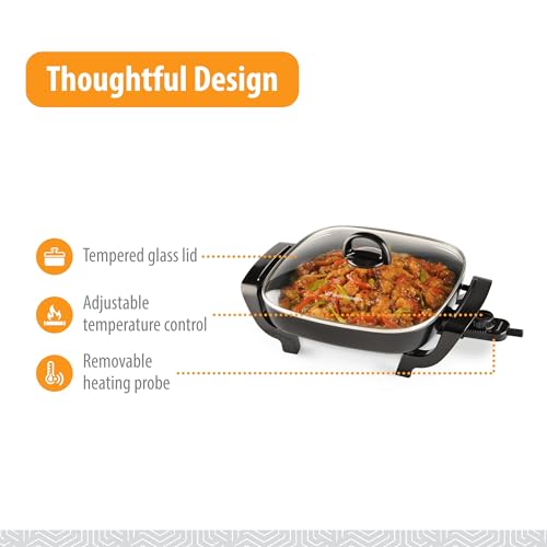 Toastmaster 12" Nonstick Electric Skillet - Deep Skillet Appliance with Glass Lid - Multipurpose Kitchen Cookware for Breakfast & More