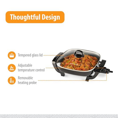 Toastmaster 12" Nonstick Electric Skillet - Deep Skillet Appliance with Glass Lid - Multipurpose Kitchen Cookware for Breakfast & More