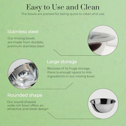 OCS Parts 8 Quart Mixing Bowls | Set of 2 | 13.25-Inch Stainless Steel Professional Grade Flat Base Mixing Bowls for Home and Commercial Kitchens