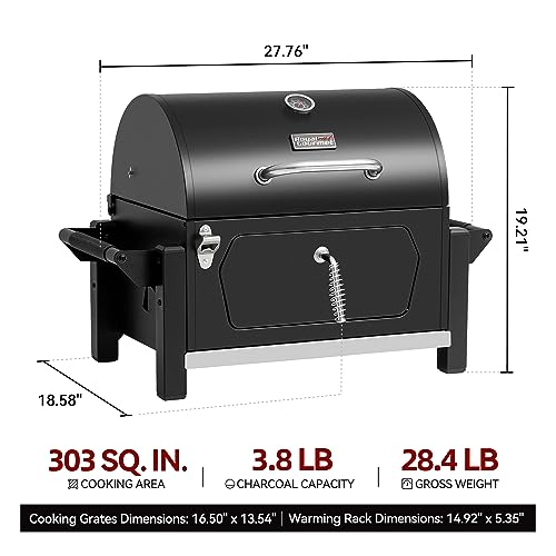 Royal Gourmet CD1519 Portable Charcoal Grill with Warming Rack, Tabletop Charcoal Grill with 303 Sq. In Cooking Area for Outdoor Camping and Picnic Grilling, Black