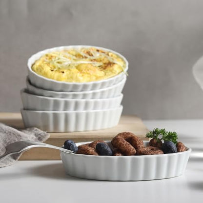 SumitlEyao 4-Piece Porcelain Baking Dish Set - 4 OZ 5.2 Inch Small Ramekins Pie Pans, Oven Safe Ramekins for Quiche, Tart, Dessert, Creme Brulee, Au Gratin | Stackable, Dishwasher Safe