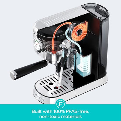 CASABREWS CM5418ECO Espresso Machine 20 Bar, PFAS-Free Espresso Maker with Steam Wand, Stainless Steel Coffee Machine with 34oz Removable Water Tank for Cappuccino, Small Latte Machine, Silver
