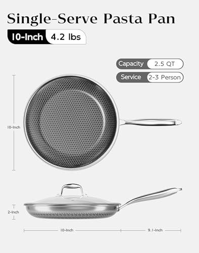 XBM Nonstick Frying Pan with Lid 10-Inch, Durable Stainless Steel Skillet, Induction Cooktop Compatible, PFOA-Free Scratch-Proof, Dishwasher & Oven Safe, Stay-Cool Handle, Silver Kitchen Cookware