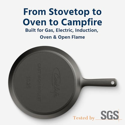 COOKLIFE 10 Inch Lightweight Pre-Seasoned Cast Iron Skillets with Handle Cover - Smooth Polished Surface, Easy to Clean Cast Iron Pan Use in the Oven, on the Stove or Grill, Over a Campfire