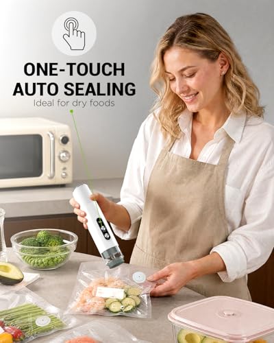 Compact Vacuum Sealer for Food, Cordless Handheld Vacuum Sealer Machine with 30 Reusable Bags, 1800mAh Rechargeable Portable Food Saver for Sous Vide, Meal Prep, Meat & Vegetables