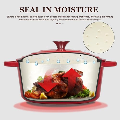 Overmont 5.5QT Enameled Cast Iron Dutch Oven with Lid Cookbook Heavy-Duty Casserole with Dual handles for Braising, Stews, Roasting, Sourdough Baking