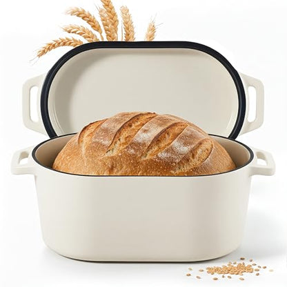 Dutch Oven for Bread Baking, 3.4 QT Bread Dutch Oven for Sourdough, Enamelled Cast Iron Bread Oven with Lids, Heavy-Duty Non Stick Sourdough Loaf Pan, Meatloaf Pan, Beige