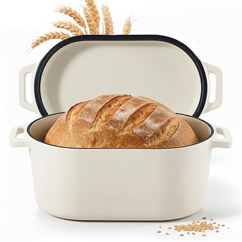 Dutch Oven for Bread Baking, 3.4 QT Bread Dutch Oven for Sourdough, Enamelled Cast Iron Bread Oven with Lids, Heavy-Duty Non Stick Sourdough Loaf Pan, Meatloaf Pan, Beige