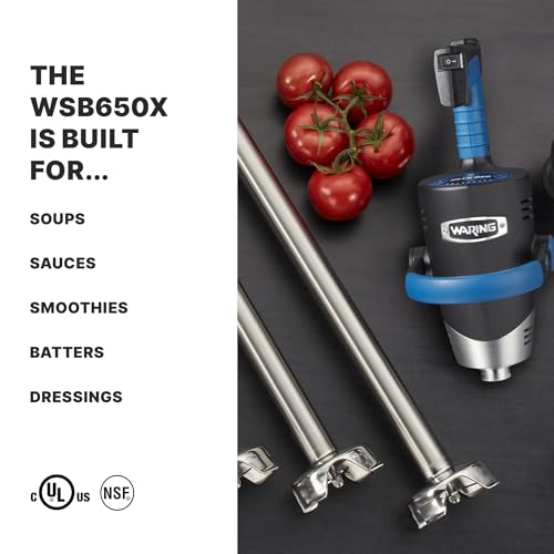 Waring Commercial EvolutionX Immersion Blender, 1.5 Horsepower Motor, 18" Stainless Steel Shaft, Variable Speed, 35-Gallon Capacity, for Professional Hand Blender for Kitchens & Catering, WSB650X