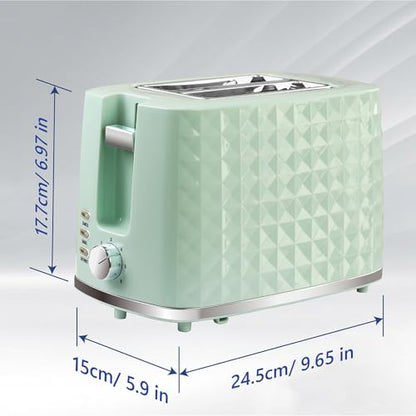 Seydere Toaster 2 Slices, Toasters Wide Slot, Bread Toaster with Cancel, Bagel, Defrost Function, Bagel Toasters with Removable Tray & 6 Temperature Settings, Green