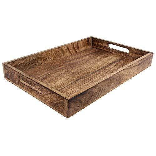 GoCraft Handmade Classic Wooden Tray – Medium 15" Serving Tray for Kitchen, Dining, and Home Use – Elegant Wood Serveware for Food, Drinks, Snacks, Coffee, Tea, Breakfast, Parties & Everyday Use