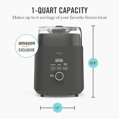 Martha Stewart 1 Quart Ice Cream Maker, Built-In Compressor, No Pre-Freezing Required, 3 Modes (Ice Cream, Sorbet, Frozen Yogurt), Automatic Mix-In Alert, Dishwasher-Safe Parts, Caviar Gray
