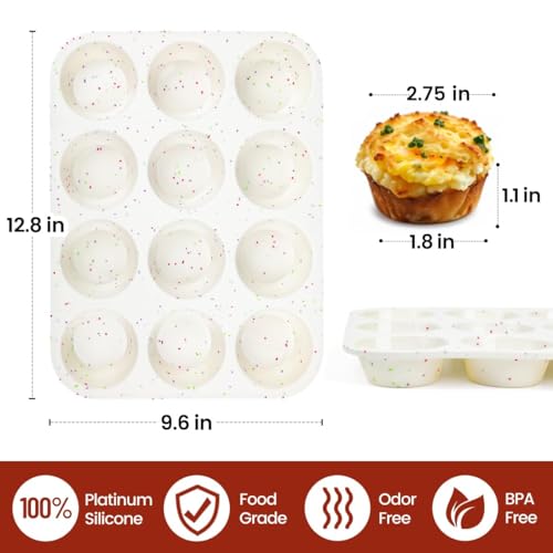 CAKETIME Silicone Muffin Pan, Regular Size Muffin Pan for Baking 12 Cups Non Stick Silicone Cupcake Pan 1 Pack Confetti